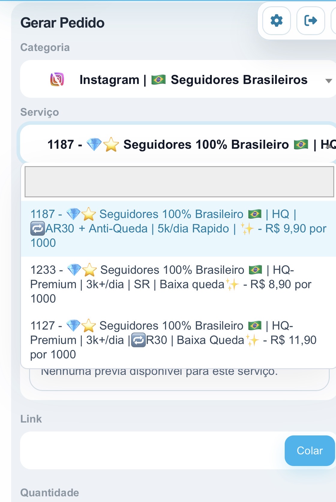 Mais opções do catálogo