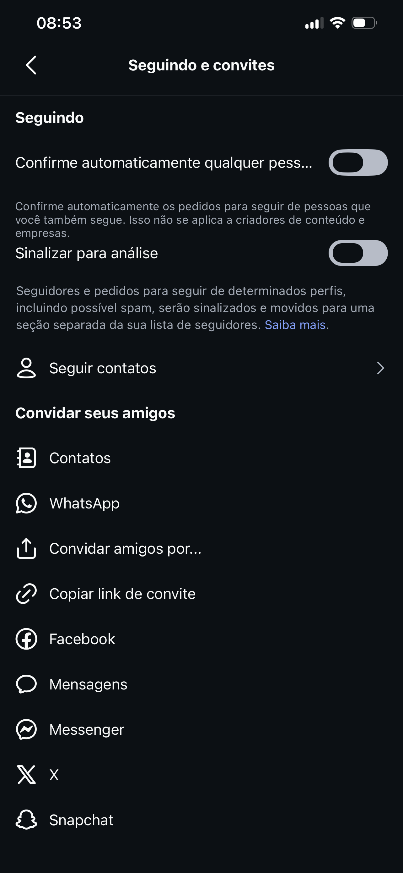 Passo 2: deixar Sinalizar para análise desativado no Instagram